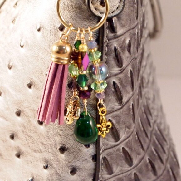Mardi Gras Beaded Tassel Purse Charm Bohemian Key-chain Hope Fat Tuesday Fob - Picture 6 of 6